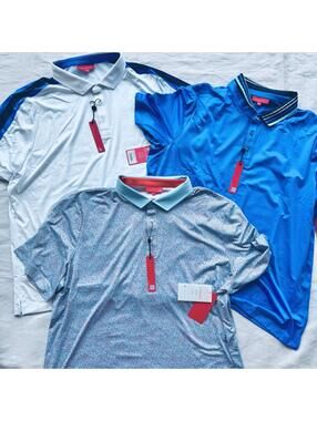 Lot Of 3 New Redvanly Men’s Large XXL 2X Blue White Performance Polo Golf Luxury